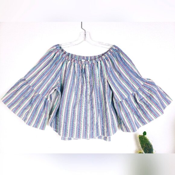 See by Chloe Off the Shoulder Multi Striped Seersucker Top Blouse size 38 M - Picture 3 of 16